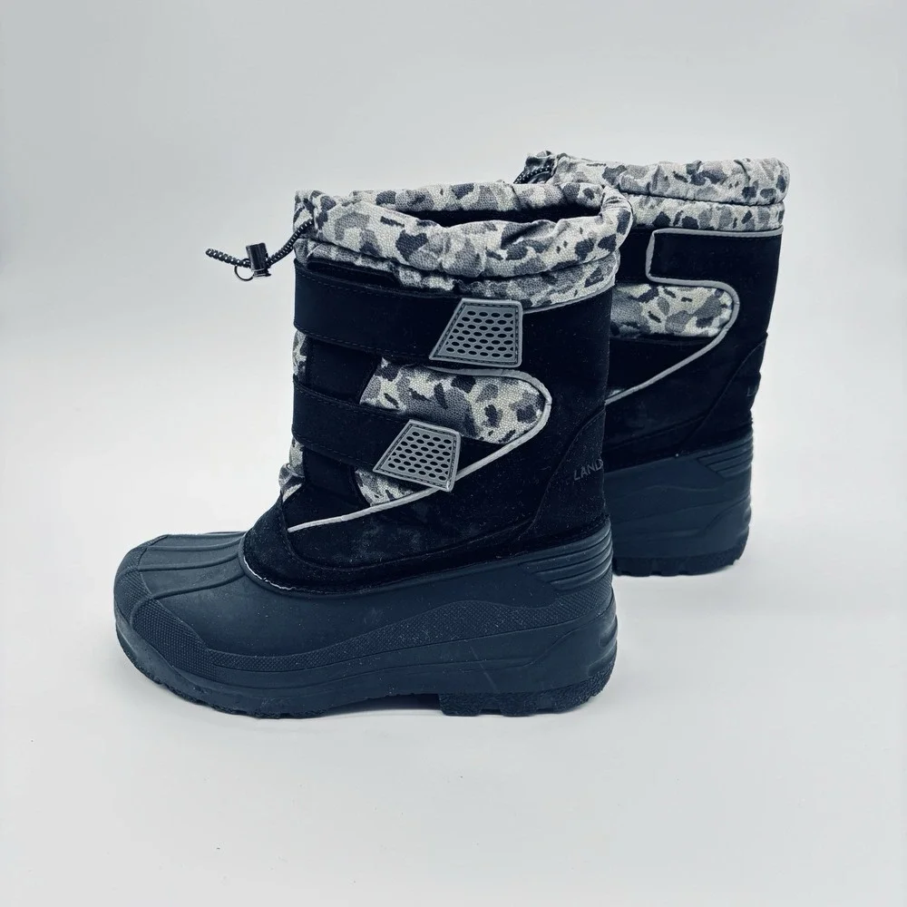 Lands’ End Kids Snow Plow Boots Gray Camouflage Youth Size 5 Medium